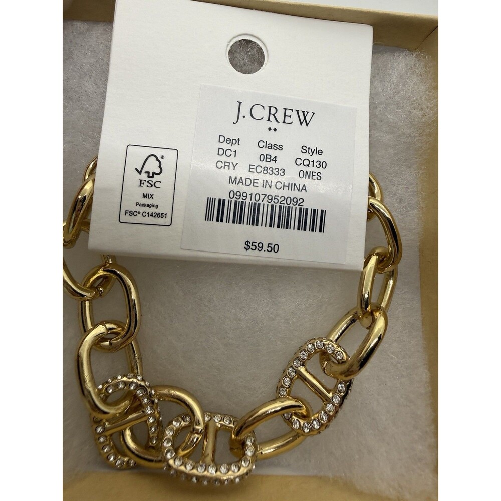 J.Crew Crystal Chainlink Bracelet Cubic Zirconia, Brass, Glass, Zinc MSRP$59 New - Picture 4 of 7